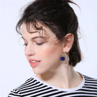 Blue & Goldtone Pom-Pom Moon Drop Earrings