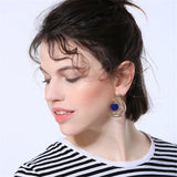 Blue & Goldtone Pom-Pom Moon Drop Earrings