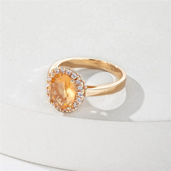 Champagne Crystal & Cubic Zirconia Pavé Halo Oval-Cut Ring