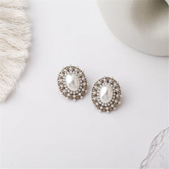 Pearl & Silver-Plated Oval Stud Earrings