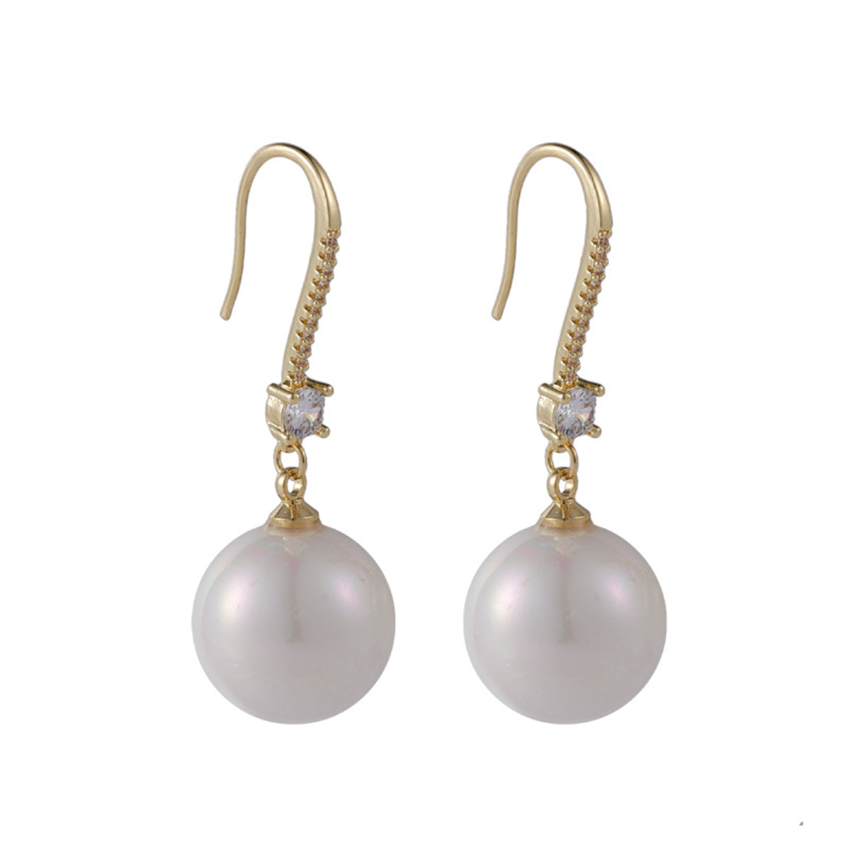 White Pearl & Cubic Zirconia 18K Gold-Plated Ball Drop Earrings