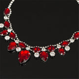 Red Crystal & Cubic Zirconia Pear Statement Necklace