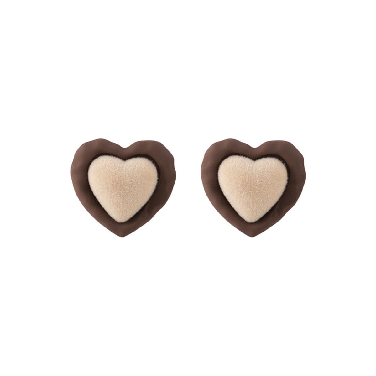 Coffee Enamel & Beige Heart Stud Earrings