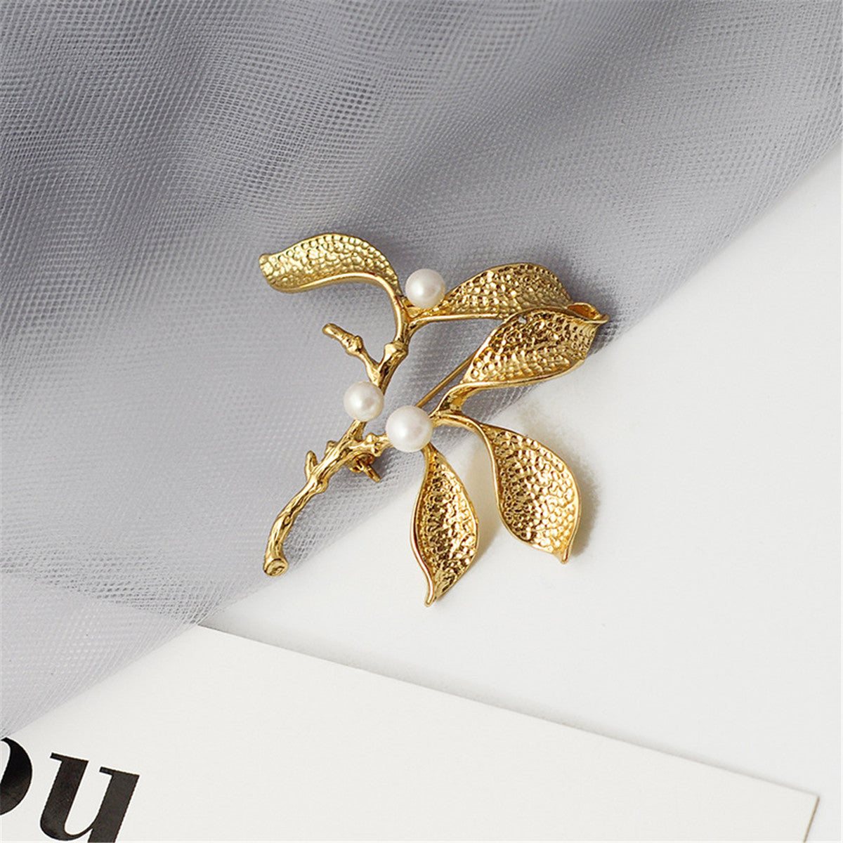 Pearl & 18K Gold-Plated Botany Brooch