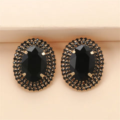 Black Crystal & Cubic Zirconia 18K Gold-Plated Oval Stud Earrings