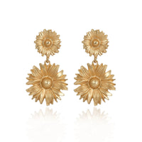 Goldtone Floral Dual-Mum Drop Earrings