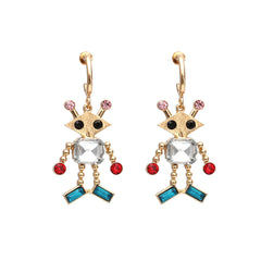 Crystal & Red Cubic Zirconia Robot Drop Earrings