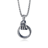 Silver-Plated Skeleton Hand & Tire Pendant Necklace