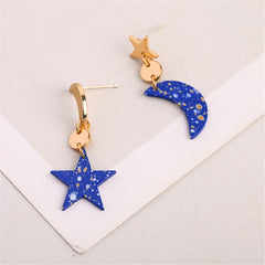 Blue Acrylic & 18K Gold-Plated Moon Star Asymmetrical Drop Earrings