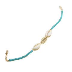 Teal Turquoise & 18K Gold-Plated Puka Shell Charm Bracelet