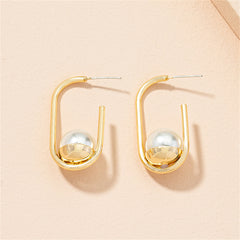 Pearl & 18K Gold-Plated Oval Huggie Earring