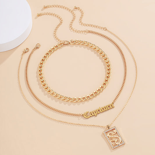 Cubic Zirconia and 18K Gold-Plated 'Capricorn' Pendant Necklace Set, jewelry gift sets for women, front view