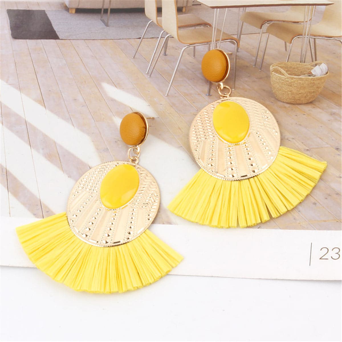 Yellow Rattan & 18K Gold-Plated Drop Earrings