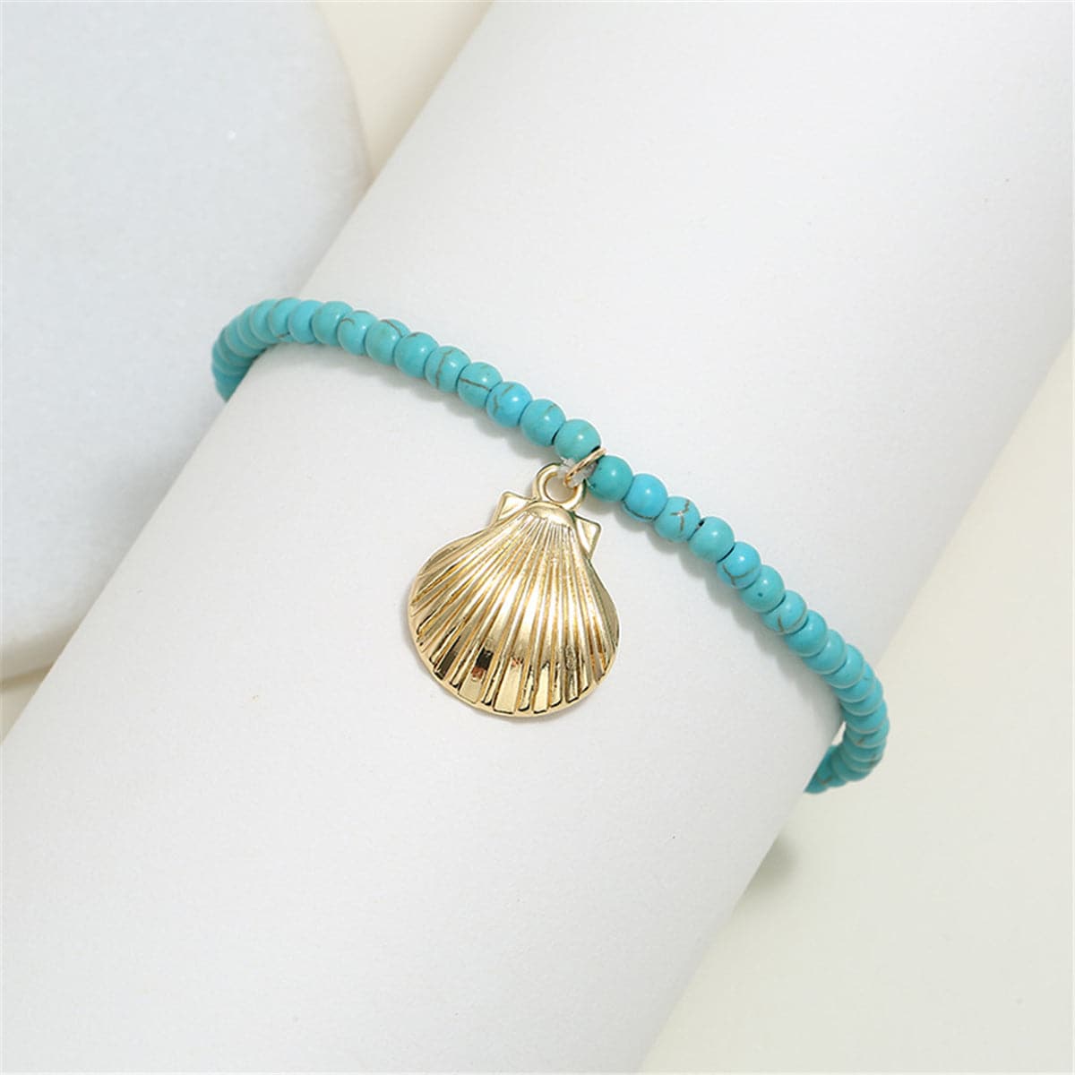 Turquoise & 18K Gold-Plated Shell Beaded Stretch Anklet