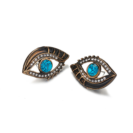 Cubic Zirconia and Enamel 18K Gold-Plated Evil Eye Stud Earrings, gold stud earrings for women, front view