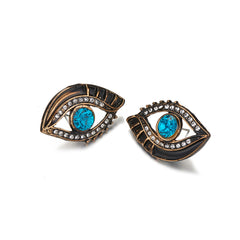 Cubic Zirconia & Enamel 18K Gold-Plated Evil Eye Stud Earrings