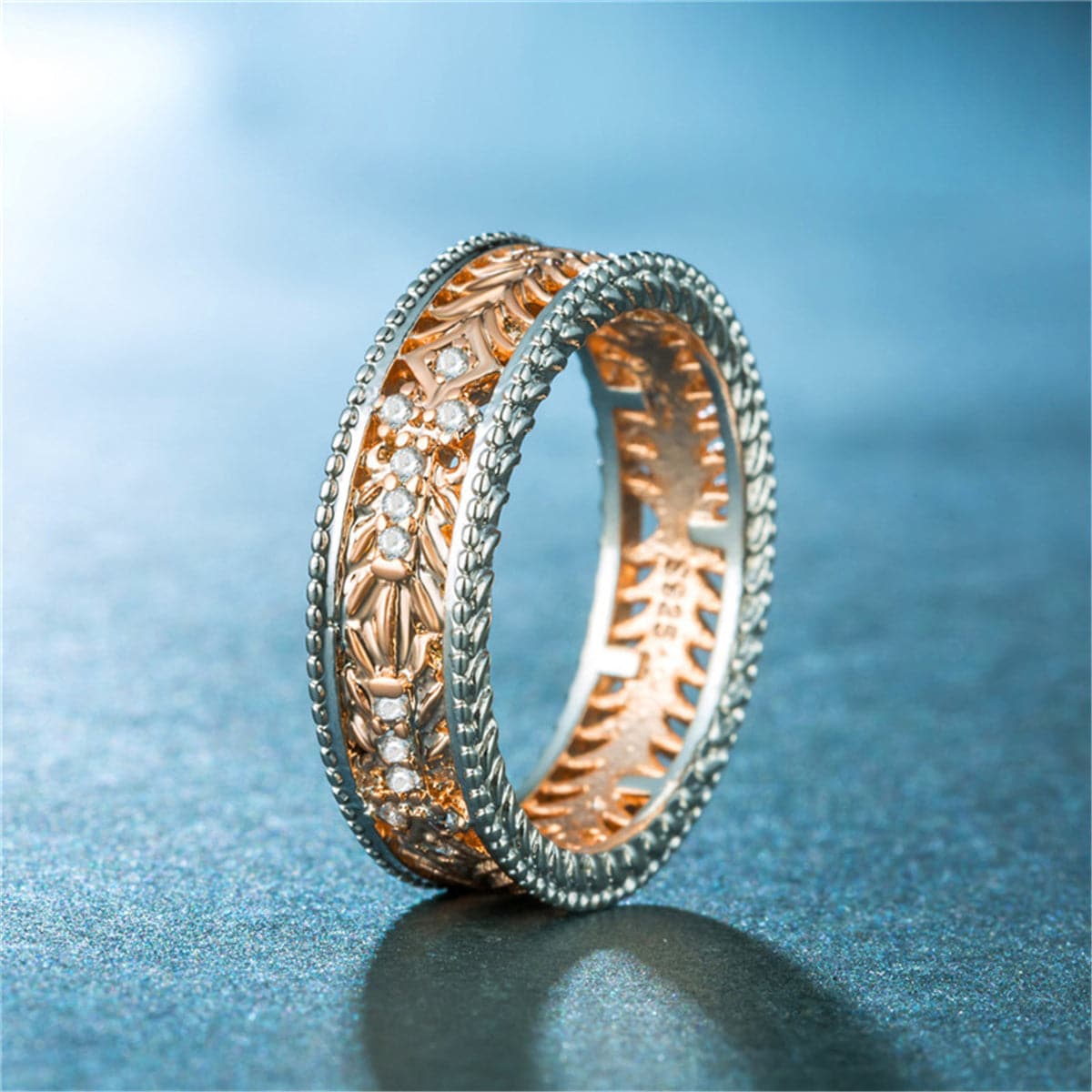 Cubic Zirconia & Two-Tone Filigree Band