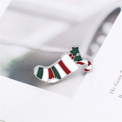 Red and Green Stripe Stocking Brooch, brooch pin, dainty minimalist design, side view