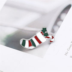 Red & Green Stripe Stocking Brooch