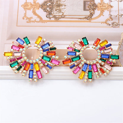 Multicolor Cubic Zirconia and 18K Gold-Plated Hola Round Stud Earrings, gold stud earrings for women, styled look
