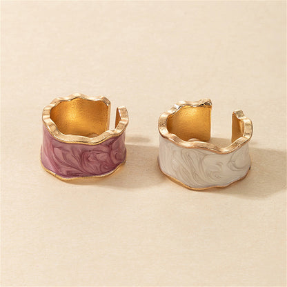 Purple and White Enamel Marbled Abstract Adjustable Band Set, statement rings for women, elegant gift for her, lifestyle look