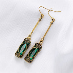 Green Crystal & 18K Gold-Plated Textured Drop Earrings