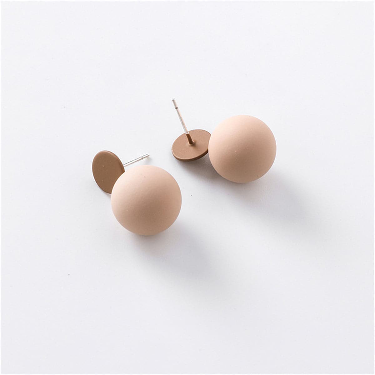 Beige Enamel & Silver-Plated Ball Drop Earrings