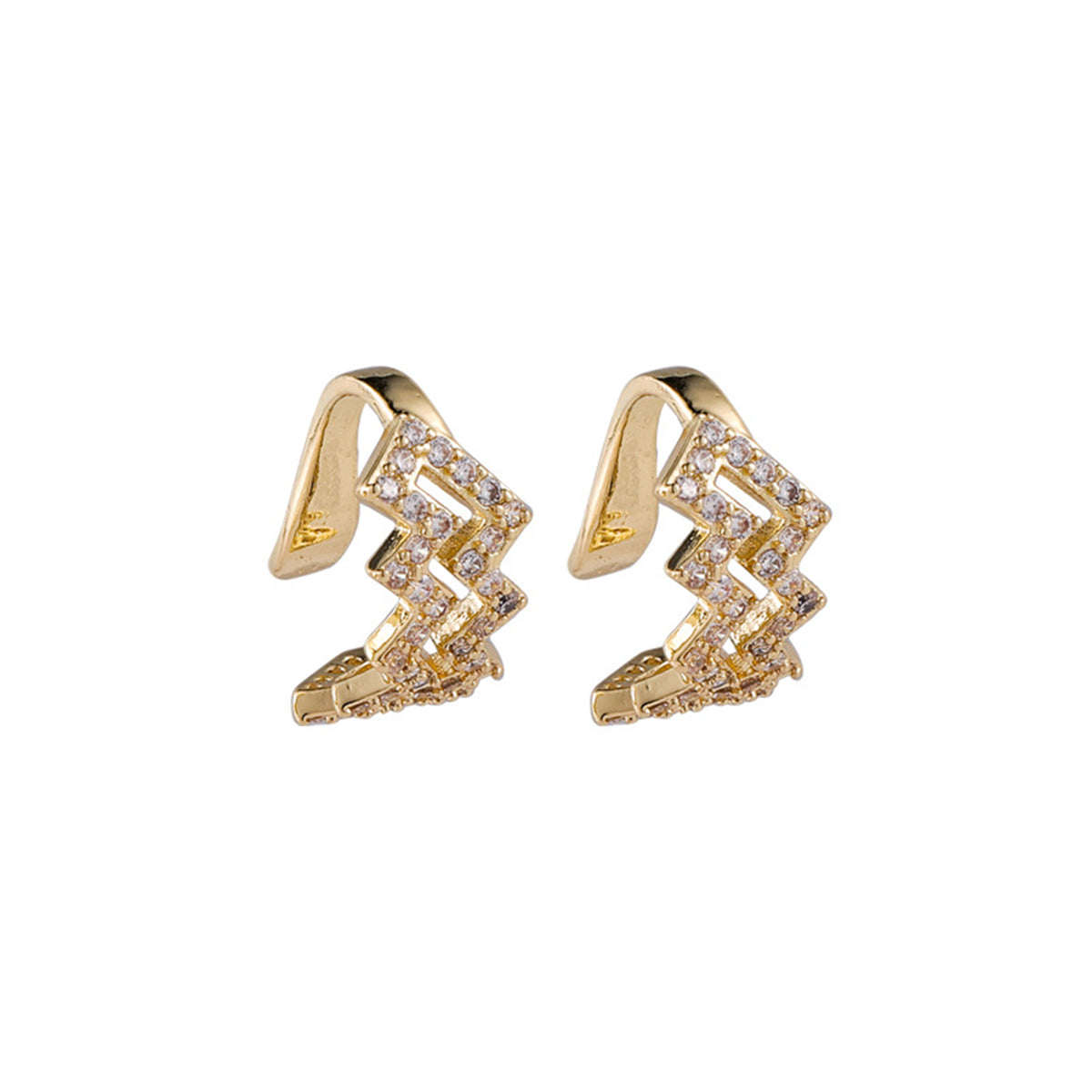 Cubic Zirconia & 18K Gold-Plated Wave Ear Cuffs