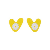 Yellow Enamel & Silver-Plated Heart Daisy Stud Earrings