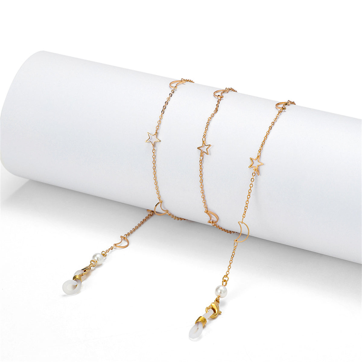 Pearl and 18K Gold-Plated Celestial Station Glasses Chain, elegant gift for her, styled look