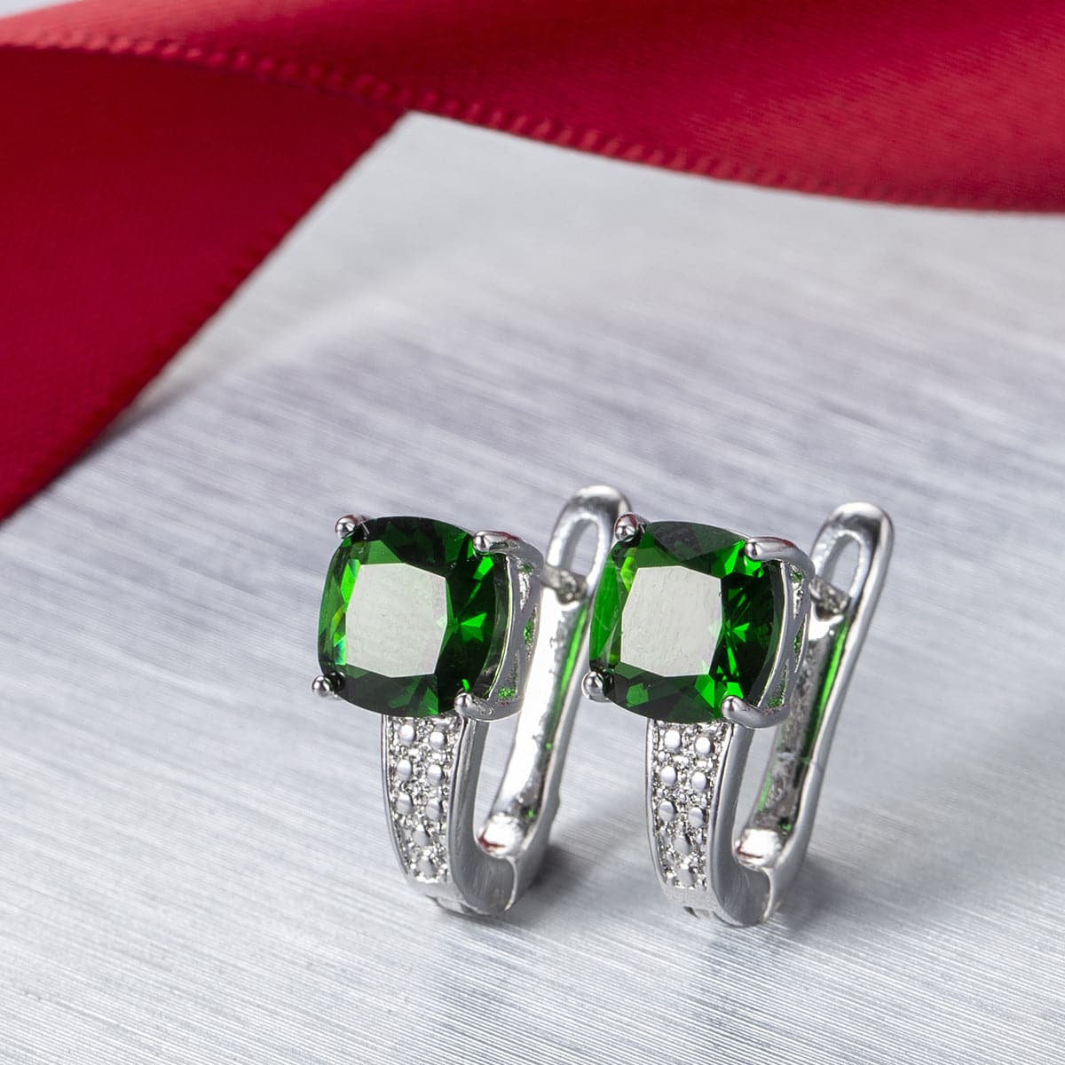 Green Crystal & Cubic Zirconia Huggie Earrings