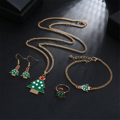 Green Enamel & 18K Gold-Plated Christmas Tree Jewelry Set