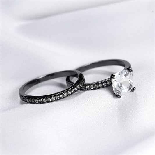 Cubic Zirconia and Black-Plated Cushion-Cut Ring Set, jewelry gift sets for women, botanical inspired, front view