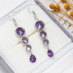 Purple Crystal & Silver-Plated Tiered Circle Drop Earrings