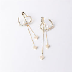 Pearl & Cubic Zirconia 18K Gold-Plated Heart Tassel Drop Earrings