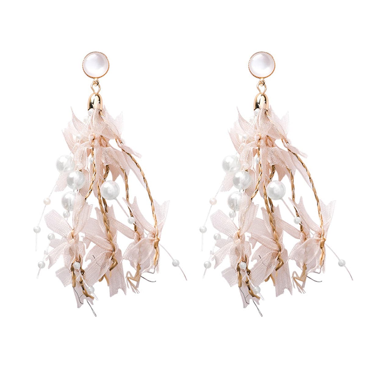 Pearl & Cateye Lace 18K Gold-Plated Tassel Drop Earrings