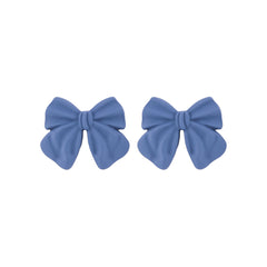 Blue Enamel & Silver-Plated Bow Stud Earrings
