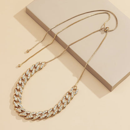 Cubic Zirconia and 18K Gold-Plated Figaro Statement Necklace, gold pendant necklace for women, botanical inspired, front view
