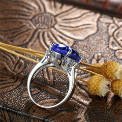 Blue Crystal & Cubic Zirconia Openwork Oval-Cut Ring