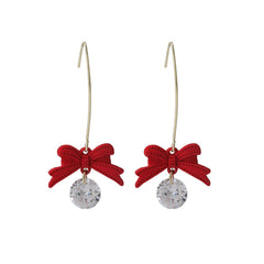 Cubic Zirconia & Red Enamel 18K Gold-Plated Bow Drop Earrings