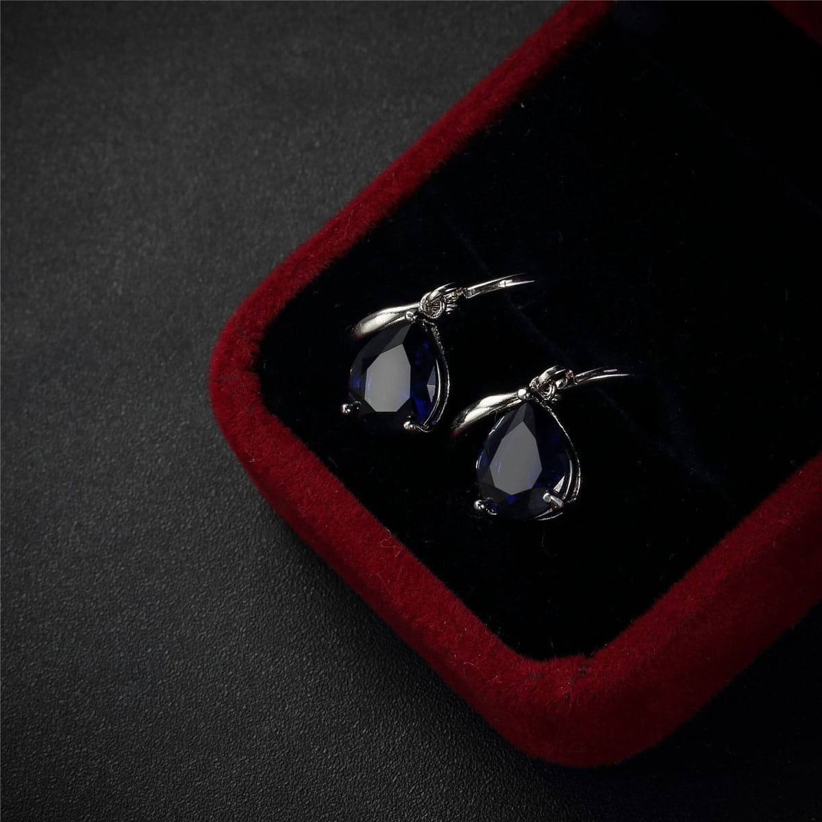 Navy Crystal & Silver-Plated Teardrop Earrings