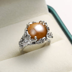 Champagne Pearl & Cubic Zirconia Silver-Plated Floral Botany Ring
