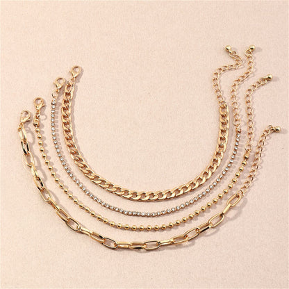 Cubic Zirconia and 18K Gold-Plated Figaro Bead Anklet Set, jewelry gift sets for women, detail close-up