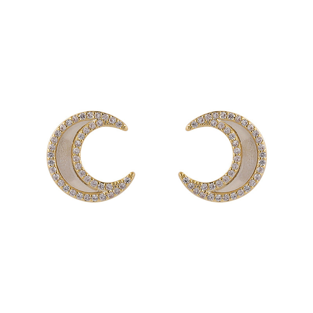 Acrylic & Cubic Zirconia 18K Gold-Plated Moon Stud Earrings