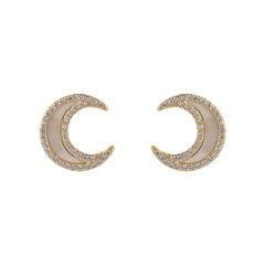 Acrylic & Cubic Zirconia 18K Gold-Plated Moon Stud Earrings