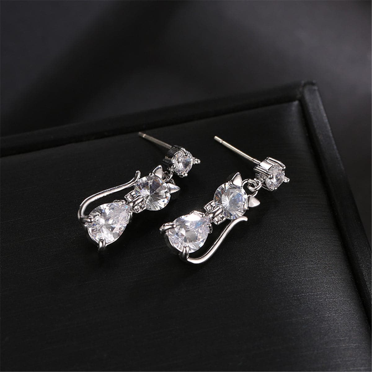Crystal & Sterling Silver Kitty Drop Earrings - streetregion