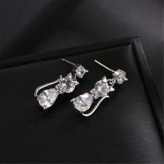 Crystal & Sterling Silver Kitty Drop Earrings - streetregion