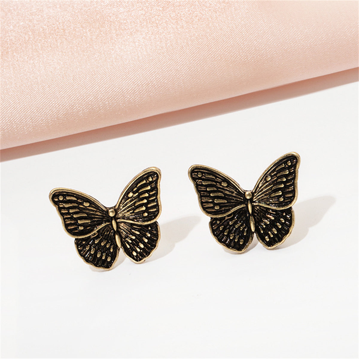 18K Gold-Plated Oxidized Butterfly Stud Earring