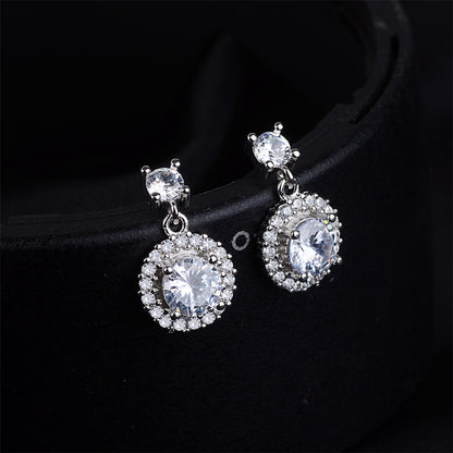 Cubic Zirconia and Silver-Plated Round-Cut Halo Drop Earrings, silver drop earrings for women, botanical inspired, side view