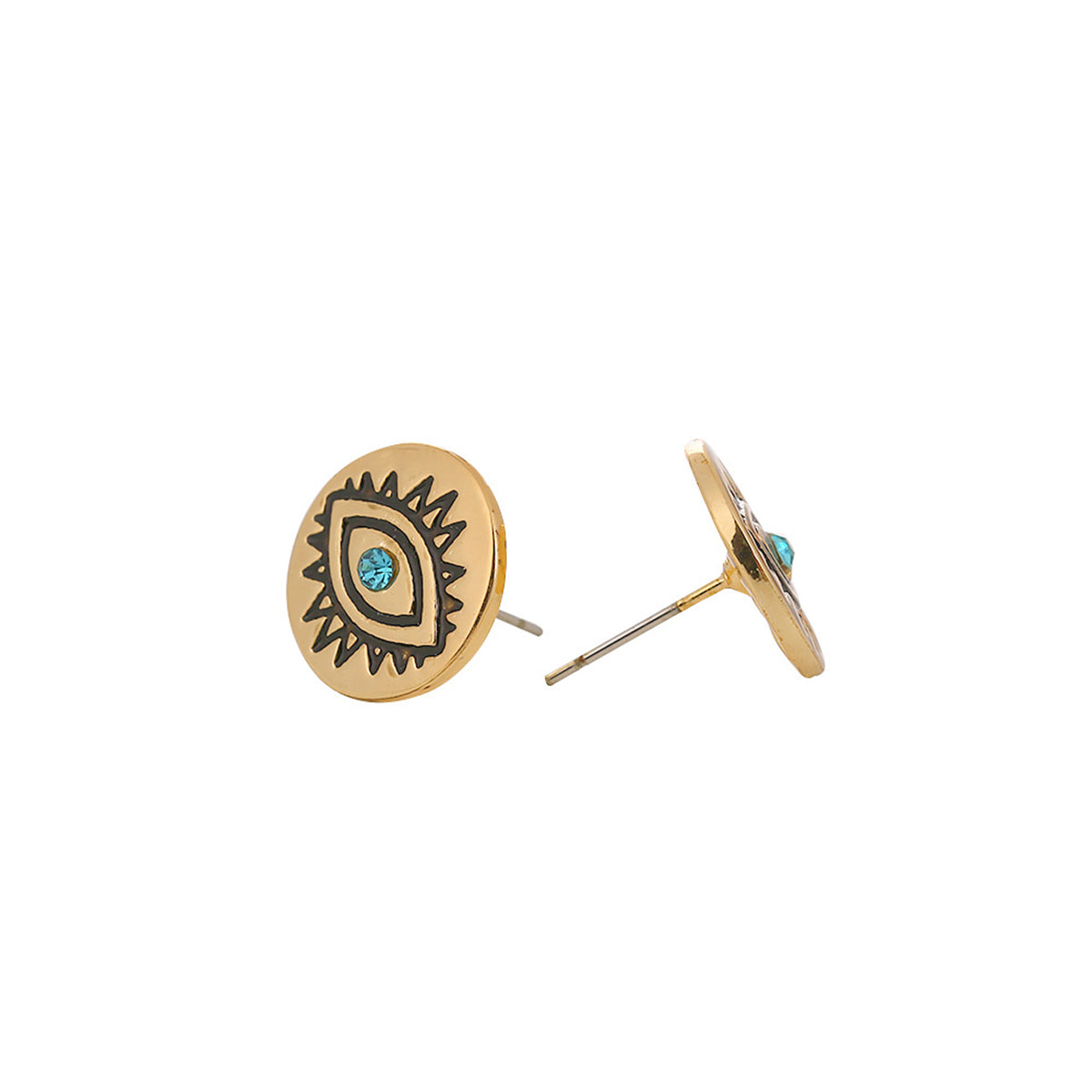 Cubic Zirconia 18K Gold-Plated Evil Eye Round Stud Earrings